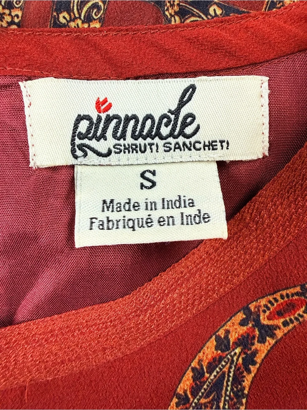 Pinnece Shruti Sancheti Boho Paisley Mixed Print Dress Rust Brown Size Small